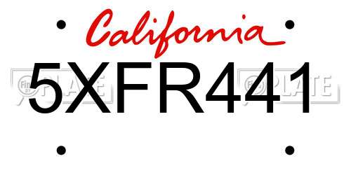 5XFR441 California License Plate