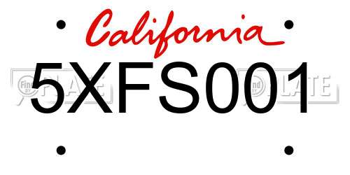 5XFS001 California License Plate