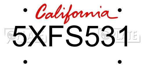 5XFS531 California License Plate
