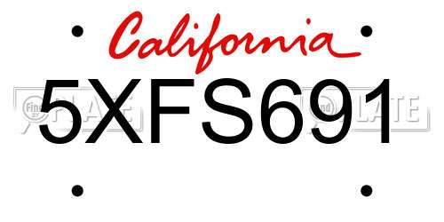 5XFS691 California License Plate