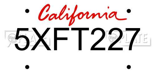 5XFT227 California License Plate