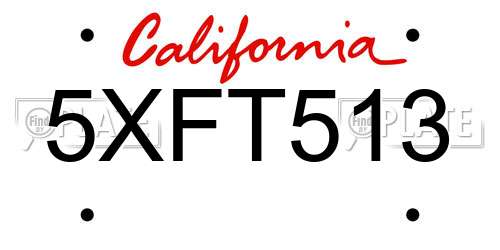 5XFT513 California License Plate