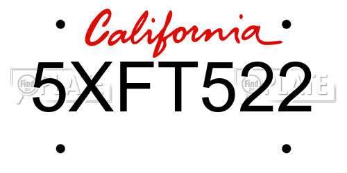5XFT522 California License Plate