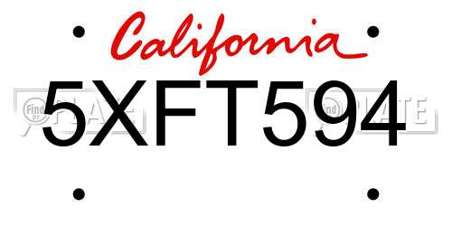 5XFT594 California License Plate