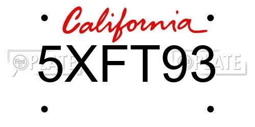 5XFT93 California License Plate