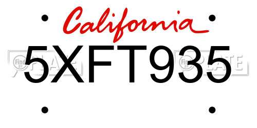 5XFT935 California License Plate