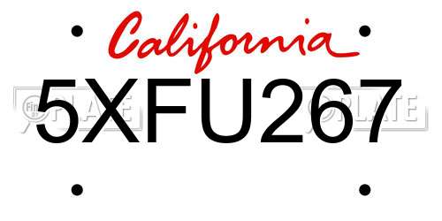 5XFU267 California License Plate