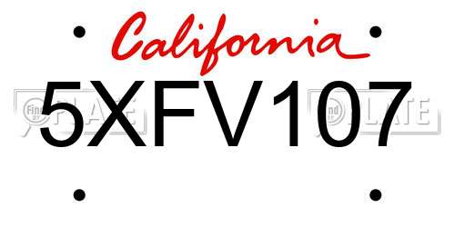 5XFV107 California License Plate