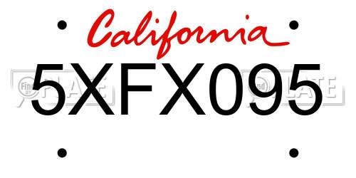 5XFX095 California License Plate