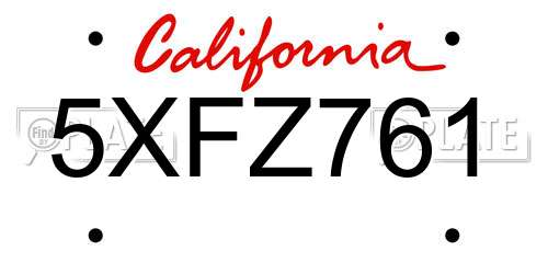5XFZ761 California License Plate