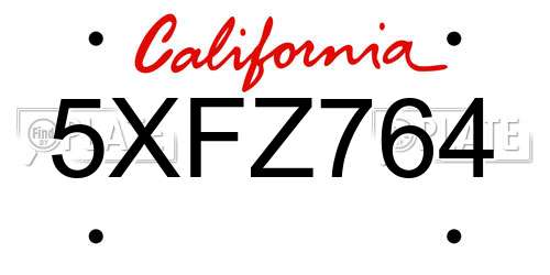 5XFZ764 California License Plate