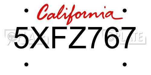 5XFZ767 California License Plate
