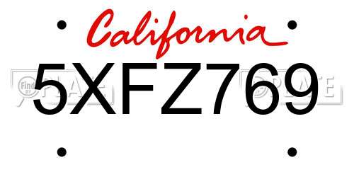 5XFZ769 California License Plate