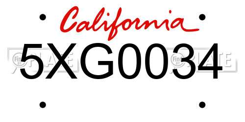 5XG0034 California License Plate