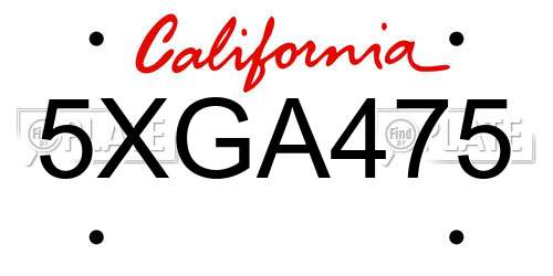 5XGA475 California License Plate