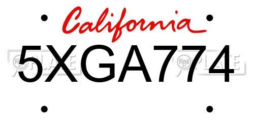 5XGA774 California License Plate