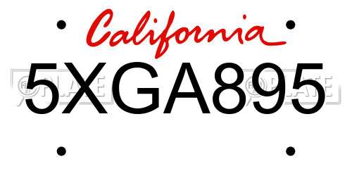 5XGA895 California License Plate