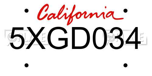 5XGD034 California License Plate