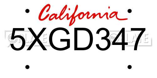 5XGD347 California License Plate