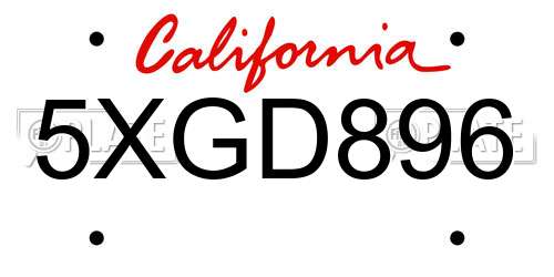 5XGD896 California License Plate