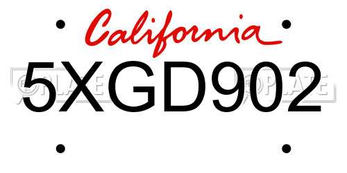 5XGD902 California License Plate