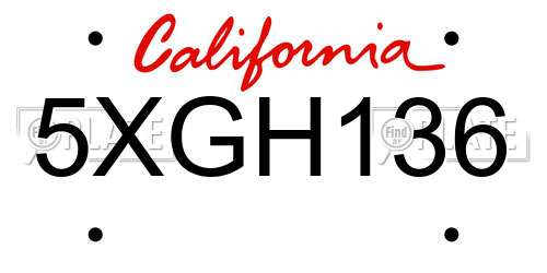 5XGH136 California License Plate
