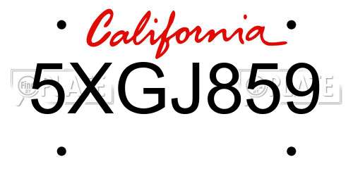 5XGJ859 California License Plate