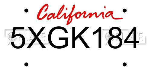 5XGK184 California License Plate