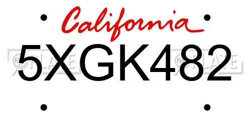 5XGK482 California License Plate