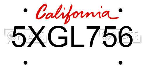 5XGL756 California License Plate