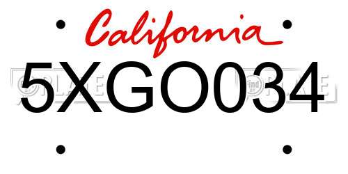 5XGO034 California License Plate