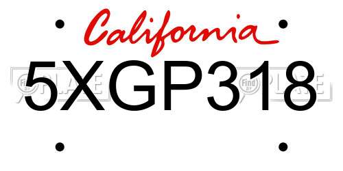 5XGP318 California License Plate