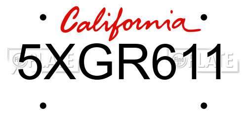 5XGR611 California License Plate