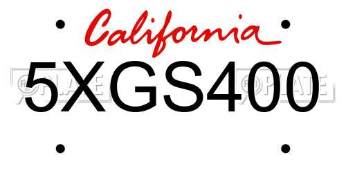 5XGS400 California License Plate