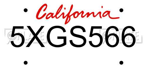 5XGS566 California License Plate