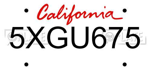 5XGU675 California License Plate