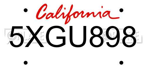 5XGU898 California License Plate