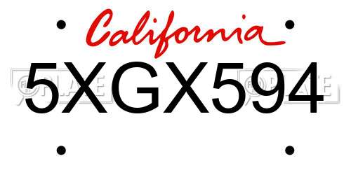 5XGX594 California License Plate