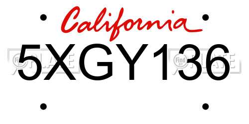 5XGY136 California License Plate