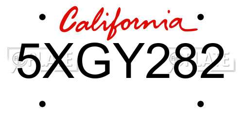 5XGY282 California License Plate