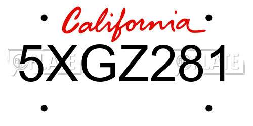 5XGZ281 California License Plate