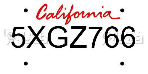 5XGZ766 California License Plate