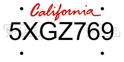 5XGZ769 California License Plate
