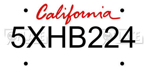 5XHB224 California License Plate