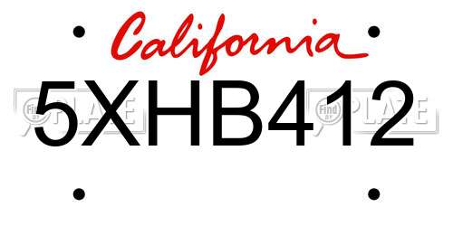 5XHB412 California License Plate