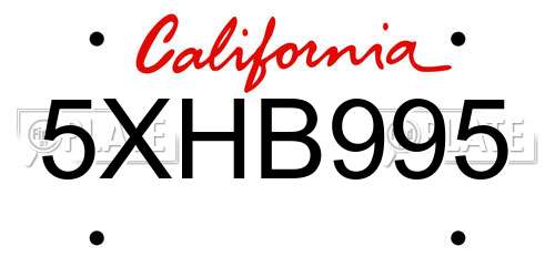 5XHB995 California License Plate