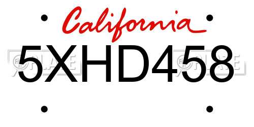 5XHD458 California License Plate