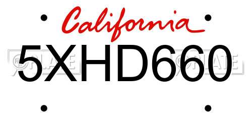 5XHD660 California License Plate