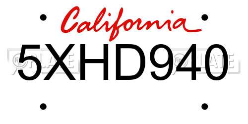 5XHD940 California License Plate
