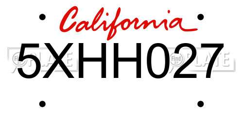 5XHH027 California License Plate